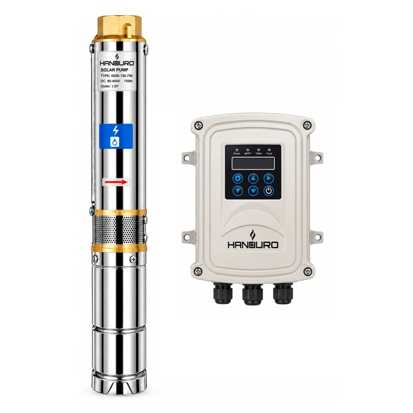 Bomba solar sumergible tipo lapicero DC 300W 2" Handuro