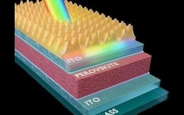 Cost effective perovskite cells with a structured anti-reflective layer