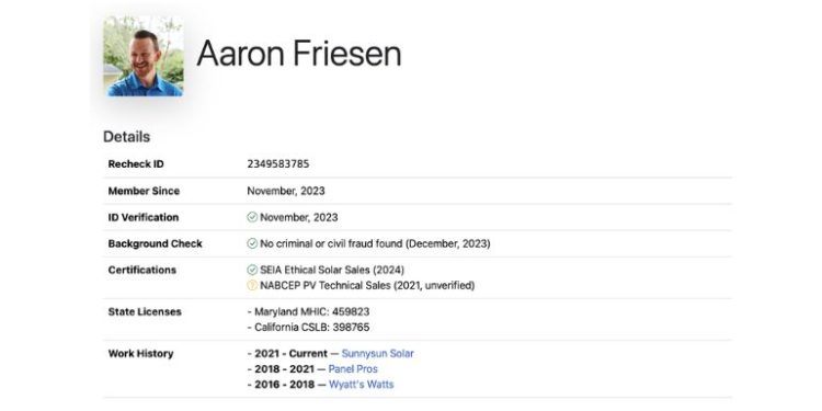 Recheck launches industry registry of solar salespeople and installers