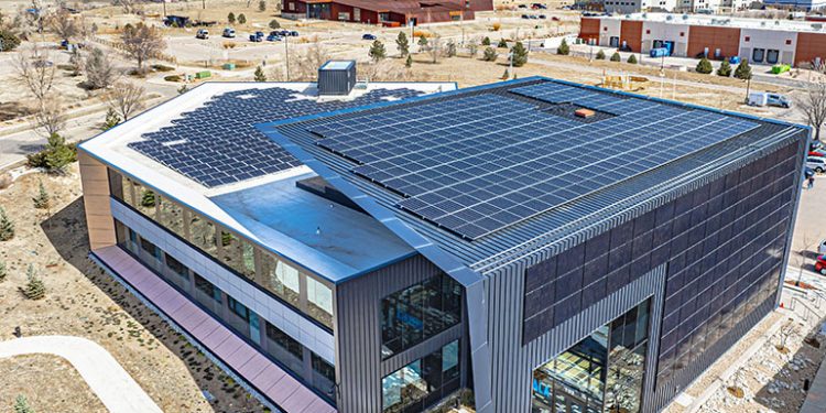 Namaste Solar attaches vertical PV array to office building with S-5! mounts