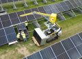 New semi-autonomous vehicle helps to lift solar panels in the field