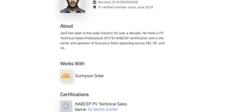Recheck launches certified solar sales rep credential program