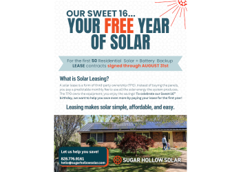 Sugar Hollow Solar celebrates 16th anniversary with lease payment giveaway